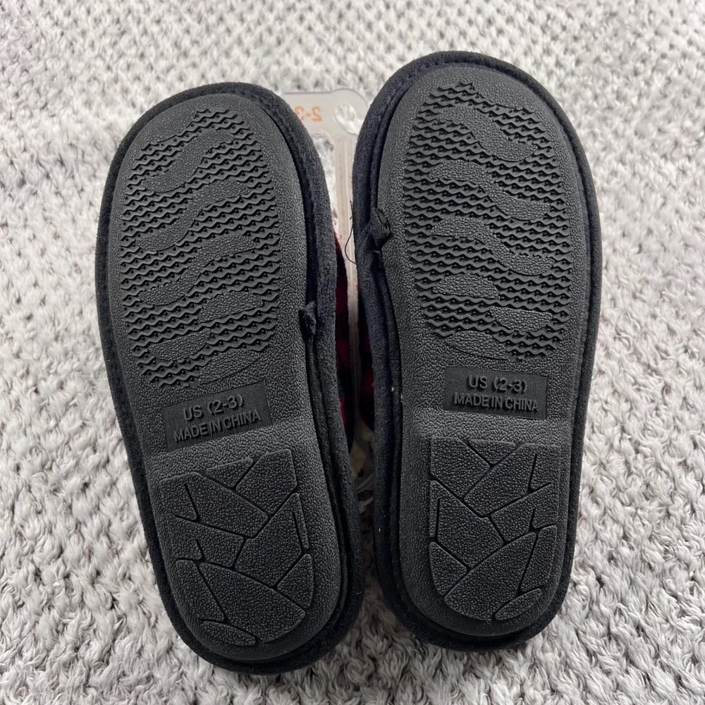 WonderShop Target Kids Lil Bear Buffalo Plaid Sherpa Lined Slippers Size 2-3 NWT